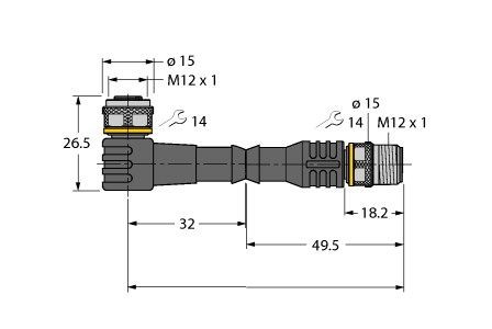 执行器/传感器电缆，PUR WKC4.5T-P7X3.1-1.5-RSC4.5T/TXO3700图片