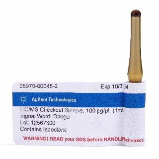 GC/MS校验标样,用于GC/MS,包括6个安瓿瓶:4个10 ng/µL十二烷联苯的异辛烷溶液安瓿瓶,1个100 pg/µL对氯化联苯的异辛烷溶液安瓿瓶和1个100 ng/µL棕榈酸甲酯的异辛烷溶液安瓿瓶,1 mL安瓿瓶图片