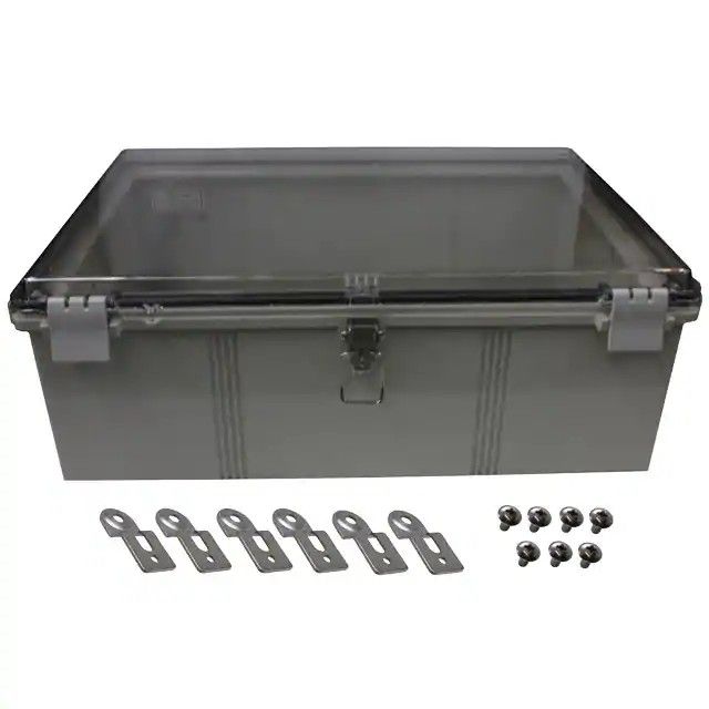 塑料-ABS/PC 混合物盒灰色，透明外盖/门铰链式门，盖 27.550
