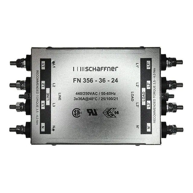 三相(星接) EMC/EMI 线路滤波器 -AC DC ~ 60Hz 单级螺纹接线柱(M6) FN356-36-24图片