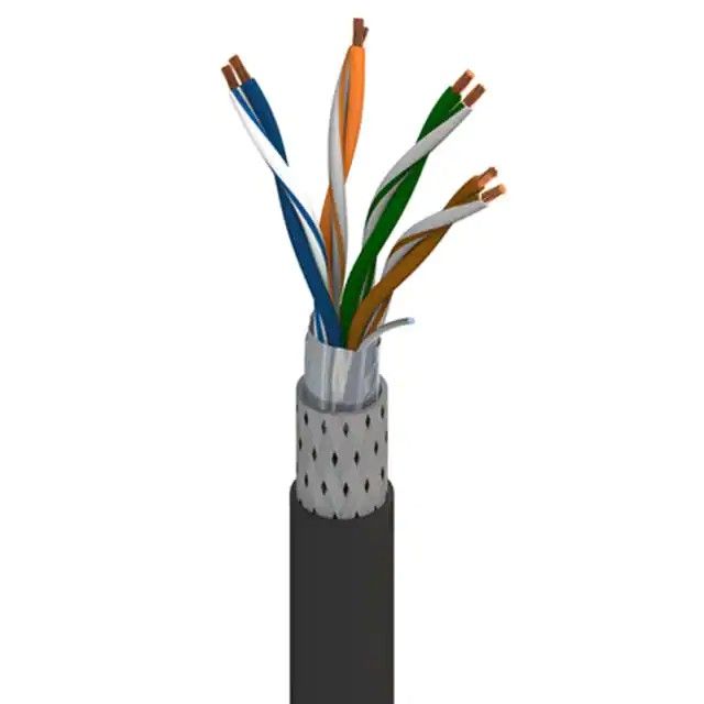 8(4 对双绞线)芯多线对，Cat5e 线缆黑色 24 AWG 箔，编织线 500.0'(152.4m) 7938A B59500图片