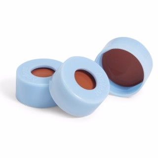 Cap, snap, blue, clear PTFE/red silicone septa, 100/pk图片