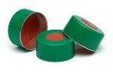 Cap, crimp, green aluminum, 11 mm, PTFE/red rubber septa, 100/pk图片