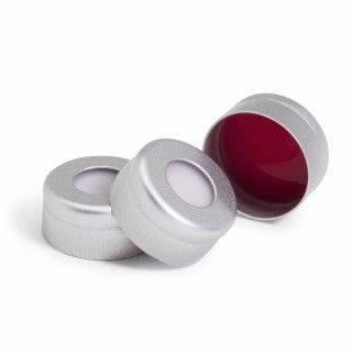 瓶盖,钳口,银色铝质,11 mm,经认证,PTFE/硅橡胶隔垫,100/包图片