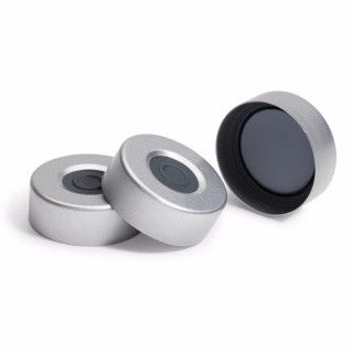 顶空钳口盖,带隔垫,20 mm,经认证的银色铝质瓶盖,模塑PTFE/丁基橡胶隔垫,100/包.瓶盖尺寸:20 mm图片