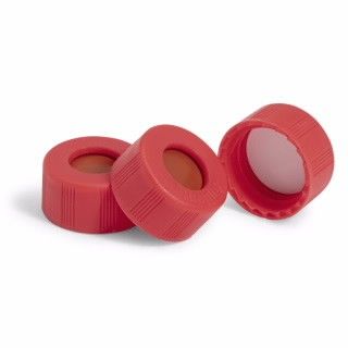 Cap, screw, red, PTFE/red silicone, 100/pk图片