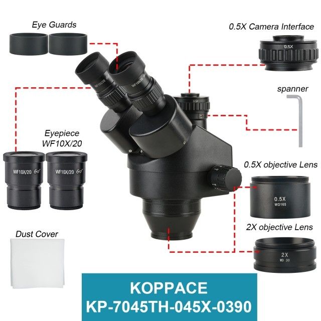 KP-7045TH-045X-0390 3.5X-90X黑色三目立体显微镜镜头图片